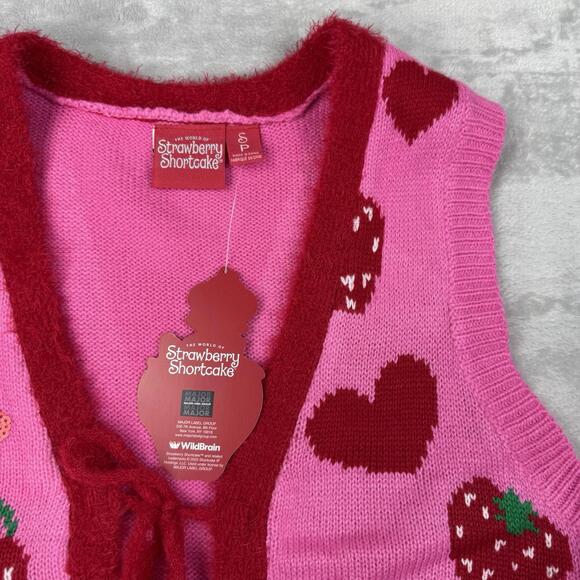 NWT Strawberry Shortcake Knit Vest Pink Y2K Heart Valentine Girlhood Wmns Size S - Picture 3 of 9
